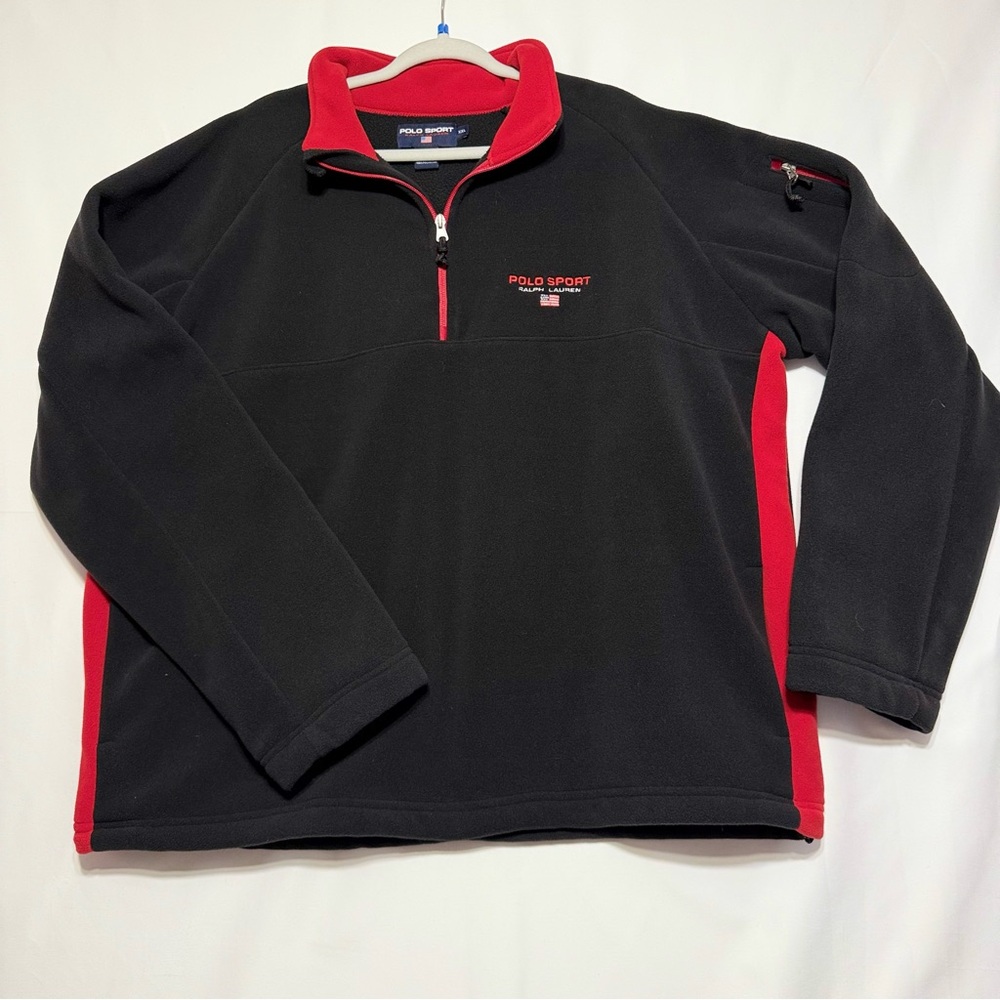 Ralph Lauren Polo Sport XXL Black‎ & Red 1/4 Zip Heavy Fleece Pullover Excellent